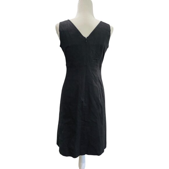 Bloomingdale's Black Linen Sheath Dress Wrap V Neck Sleeveless - Picture 4 of 5